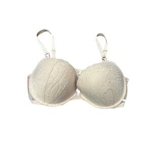 Victoria's Secret Sexy Tee Posey Lace Push Up Bra Beige Sz 40DD Mesh Intimate